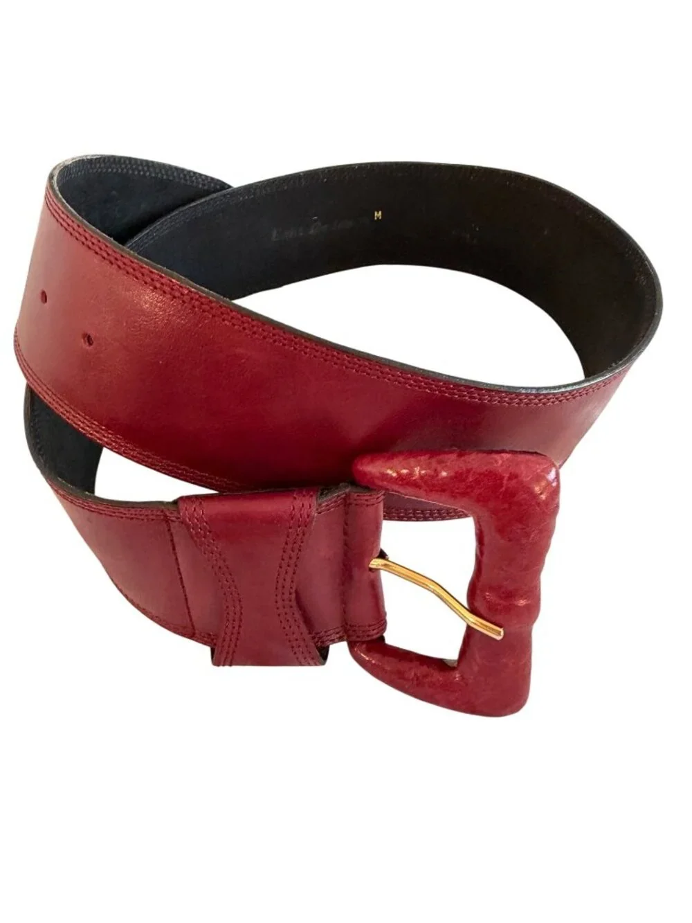 Leather Wide Waist Statement Womens Belt Size Medium Burgundy Boho-Chic
